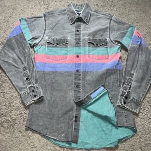 90s Wrangler Brush Popper Western Shirt Jacket Striped Panel Men's 15-34